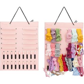 منظم تخزين عصابات الرأس المعلقة للفتيات الصغيرات من PACMAXI، حامل عصابات رأس وأقواس لحديثي الولادة (10 أشرطة كبس + 18 مشبك، وردي) in Kuwait