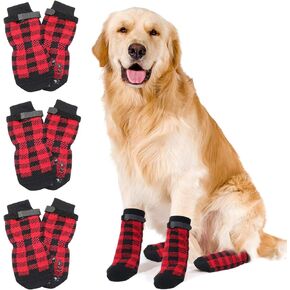 HYLYUN Anti Slip Dog Socks 3 Pairs - Dog Grip Socks with Straps Traction Control for Indoor on Hardwood Floor Wear, Pet Paw Protector for Small Medium Large Dogs L