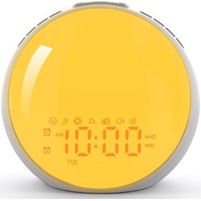 منبه شروق الشمس، ضوء الاستيقاظ، ساعة منبه مع محاكاة شروق الشمس/غروب الشمس، 8 ألوان ضوء ليلي، 10 أصوات مهدئة، راديو FM، منبه مزدوج، قيلولة بعد الظهر، ساعة منبه عالية للأطفال البالغين الذين ينامون كثيرًا in Kuwait