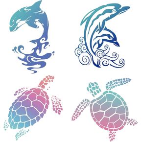 GORGECRAFT 8 Styles 6.3" Sea Animal Window Decals Static Sea Turtles Glass Sliding Door Sticker Clings Non Adhesive Vinyl Film Ocean Bedroom Bathroom Decals for Prevent Stop Birds Dogs Pets Strikes