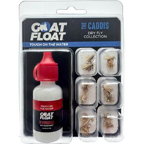 The Caddis Dry Fly Collection - 12 Goat Float Flies, 5X Leader, & The Original Dry Fly Floatant Included in Kuwait