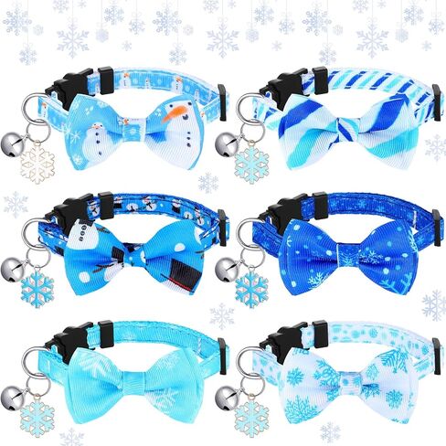 Abbylike 6 Pieces Winter Cat Collar with Bow Tie and Bell Adjustable Snowflake Pendant Cute Cat Collar Christmas Cat Collar Accessories Kitty Collars for Female Girl Cats Male Boy Cat Gifts (Small) in Saudi Arabia