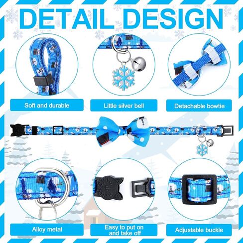 Abbylike 6 Pieces Winter Cat Collar with Bow Tie and Bell Adjustable Snowflake Pendant Cute Cat Collar Christmas Cat Collar Accessories Kitty Collars for Female Girl Cats Male Boy Cat Gifts (Small) in Saudi Arabia