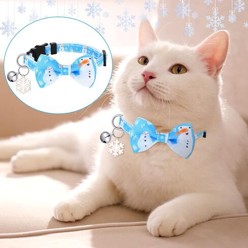 Abbylike 6 Pieces Winter Cat Collar with Bow Tie and Bell Adjustable Snowflake Pendant Cute Cat Collar Christmas Cat Collar Accessories Kitty Collars for Female Girl Cats Male Boy Cat Gifts (Small) in Saudi Arabia