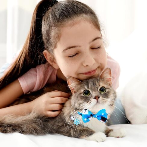 Abbylike 6 Pieces Winter Cat Collar with Bow Tie and Bell Adjustable Snowflake Pendant Cute Cat Collar Christmas Cat Collar Accessories Kitty Collars for Female Girl Cats Male Boy Cat Gifts (Small) in Saudi Arabia