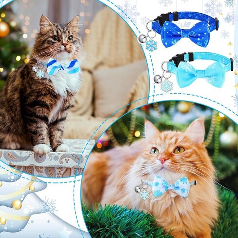 Abbylike 6 Pieces Winter Cat Collar with Bow Tie and Bell Adjustable Snowflake Pendant Cute Cat Collar Christmas Cat Collar Accessories Kitty Collars for Female Girl Cats Male Boy Cat Gifts (Small) in Saudi Arabia