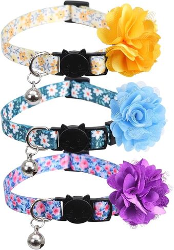 Lamphyface 2 Pack Cat Collar Floral with Bell and Removable Flower Breakaway Adjustable for Cats Kitten in Saudi Arabia