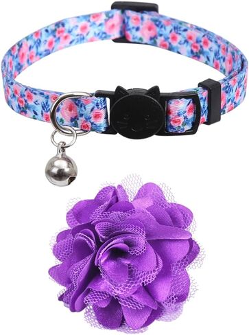 Lamphyface 2 Pack Cat Collar Floral with Bell and Removable Flower Breakaway Adjustable for Cats Kitten in Saudi Arabia