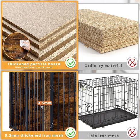 Rovibek 39" Large Dog Crate Furniture with Rotatable Bowls, Wooden Dog Crate End Table, Decorative Heavy Duty Dog Kennel Furniture Indoor with Double Doors 4 Wheels in Kuwait