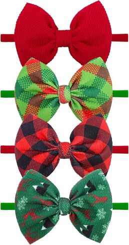 YanJie عيد الميلاد طفل الفتيات عصابات المواليد الجدد الانحناء سانتا المطبوعة النايلون عقال الأحمر الأخضر الشعر الانحناء للفتيات اليدوية الوليد العصابات الشعر يهتف القوس هدية عيد الميلاد in Kuwait