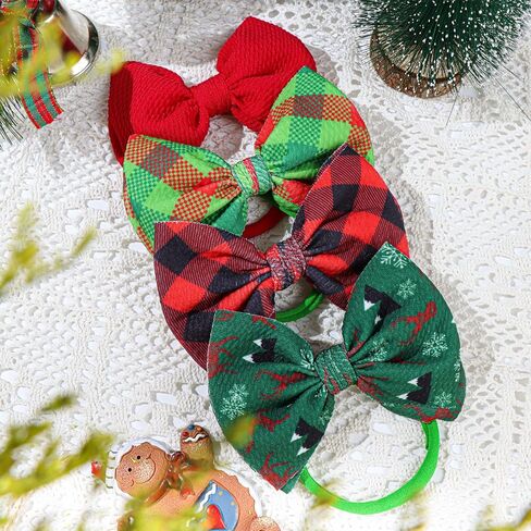 YanJie عيد الميلاد طفل الفتيات عصابات المواليد الجدد الانحناء سانتا المطبوعة النايلون عقال الأحمر الأخضر الشعر الانحناء للفتيات اليدوية الوليد العصابات الشعر يهتف القوس هدية عيد الميلاد in Kuwait
