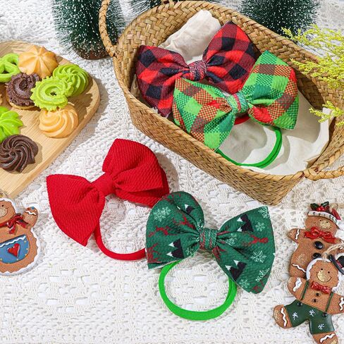 YanJie عيد الميلاد طفل الفتيات عصابات المواليد الجدد الانحناء سانتا المطبوعة النايلون عقال الأحمر الأخضر الشعر الانحناء للفتيات اليدوية الوليد العصابات الشعر يهتف القوس هدية عيد الميلاد in Kuwait