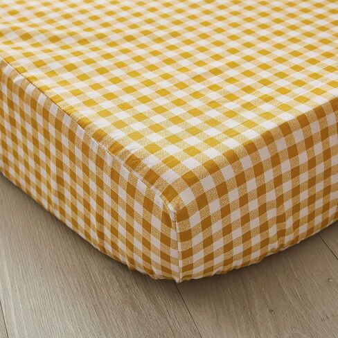 Brandream Baby Girl Crib Sheet Yellow Plaid Fitted Sheet Breathable Soft Standard Size Crib Mattress Sheet for Newborn Infant,100% Cotton in Saudi Arabia