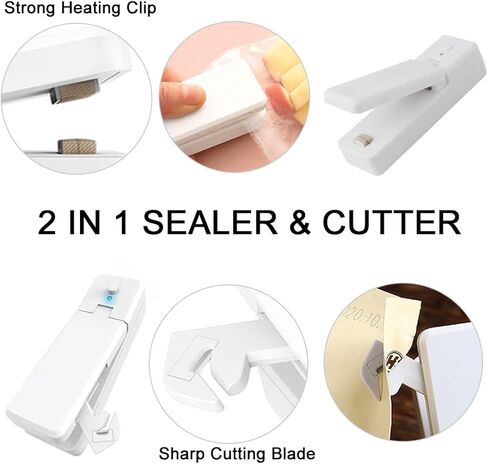 اداة اغلاق اكياس صغيرة محمولة قابلة لاعادة الشحن بتفريغ الهواء، 2 في 1، اداة اغلاق حرارية محمولة 2 في 1 للاكياس البلاستيكية وتخزين الطعام الطازج، البطارية متضمنة in Kuwait