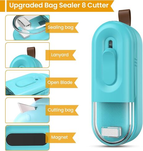 اداة اغلاق اكياس صغيرة محمولة باليد 2 في 1 مع قطاعة وحبل قصير للاكياس البلاستيكية وتخزين الطعام والوجبات الخفيفة والحفاظ على الطعام طازجًا. in Kuwait