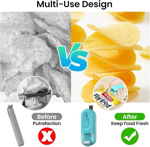 اداة اغلاق اكياس صغيرة محمولة باليد 2 في 1 مع قطاعة وحبل قصير للاكياس البلاستيكية وتخزين الطعام والوجبات الخفيفة والحفاظ على الطعام طازجًا. in Kuwait