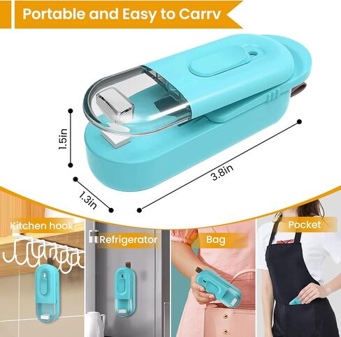 اداة اغلاق اكياس صغيرة محمولة باليد 2 في 1 مع قطاعة وحبل قصير للاكياس البلاستيكية وتخزين الطعام والوجبات الخفيفة والحفاظ على الطعام طازجًا. in Kuwait
