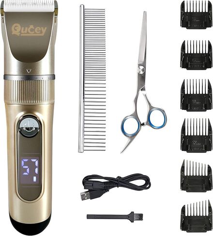 كوسي ماكينة حلاقة شعر الكلاب اللاسلكية القابلة لاعادة الشحن بسرعتين، ماكينة حلاقة شعر الحيوانات الاليفة منخفضة الضوضاء ومقاومة للماء، اداة حلاقة شعر الحيوانات مع مقص in Kuwait