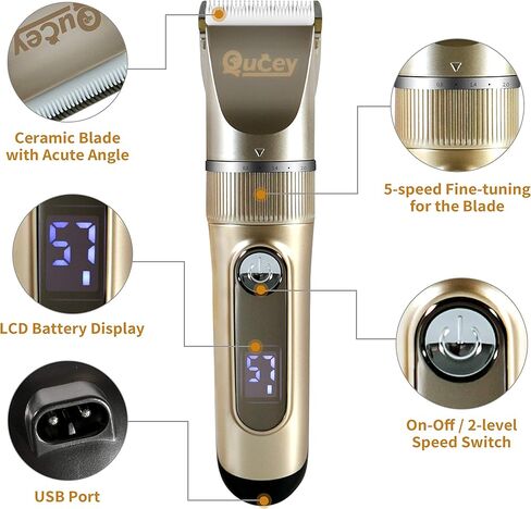 كوسي ماكينة حلاقة شعر الكلاب اللاسلكية القابلة لاعادة الشحن بسرعتين، ماكينة حلاقة شعر الحيوانات الاليفة منخفضة الضوضاء ومقاومة للماء، اداة حلاقة شعر الحيوانات مع مقص in Kuwait