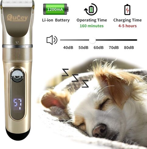 كوسي ماكينة حلاقة شعر الكلاب اللاسلكية القابلة لاعادة الشحن بسرعتين، ماكينة حلاقة شعر الحيوانات الاليفة منخفضة الضوضاء ومقاومة للماء، اداة حلاقة شعر الحيوانات مع مقص in Kuwait