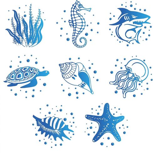 GORGECRAFT 8 Styles 6.3" Sea Animal Window Decals Static Sea Turtles Glass Sliding Door Sticker Clings Non Adhesive Vinyl Film Ocean Bedroom Bathroom Decals for Prevent Stop Birds Dogs Pets Strikes in Saudi Arabia