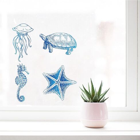 GORGECRAFT 8 Styles 6.3" Sea Animal Window Decals Static Sea Turtles Glass Sliding Door Sticker Clings Non Adhesive Vinyl Film Ocean Bedroom Bathroom Decals for Prevent Stop Birds Dogs Pets Strikes in Saudi Arabia