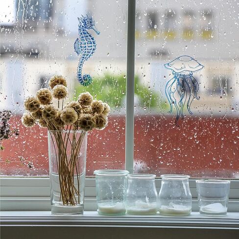 GORGECRAFT 8 Styles 6.3" Sea Animal Window Decals Static Sea Turtles Glass Sliding Door Sticker Clings Non Adhesive Vinyl Film Ocean Bedroom Bathroom Decals for Prevent Stop Birds Dogs Pets Strikes in Saudi Arabia