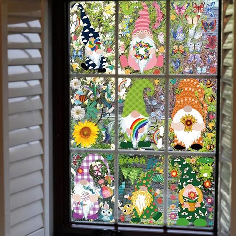 UOMNICUE Spring Gnome Window Clings, 9 Sheets Double Sided Colorful Faceless Gnome Butterfly Bee Birds Flowers Window Decals Stickers for Home Classroom Spring Holiday Party Supplies Glass Decoration in Kuwait