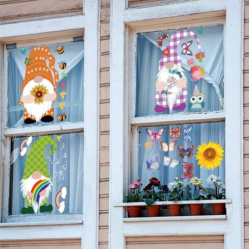 UOMNICUE Spring Gnome Window Clings, 9 Sheets Double Sided Colorful Faceless Gnome Butterfly Bee Birds Flowers Window Decals Stickers for Home Classroom Spring Holiday Party Supplies Glass Decoration in Kuwait