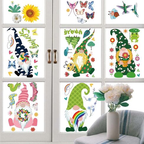 UOMNICUE Spring Gnome Window Clings, 9 Sheets Double Sided Colorful Faceless Gnome Butterfly Bee Birds Flowers Window Decals Stickers for Home Classroom Spring Holiday Party Supplies Glass Decoration in Kuwait
