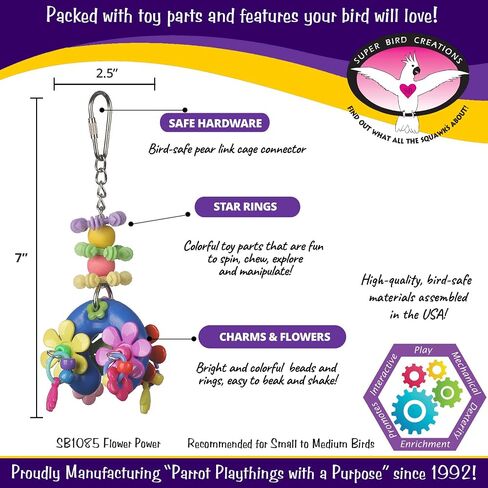 Super Bird Creations SB1085 Flower Power Bird Toy, Small/Medium Bird Size, 7" x 2.5" x 2" in Saudi Arabia