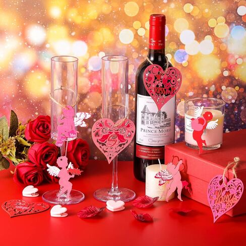 Valentine's Day Cupid Heart Wooden Embellishments for Hanging, 24 Pieces 8 Styles Love Words Heart Cupid Wood Ornament with String for Valentines Wedding Anniversary Decor Party Supplies in Saudi Arabia
