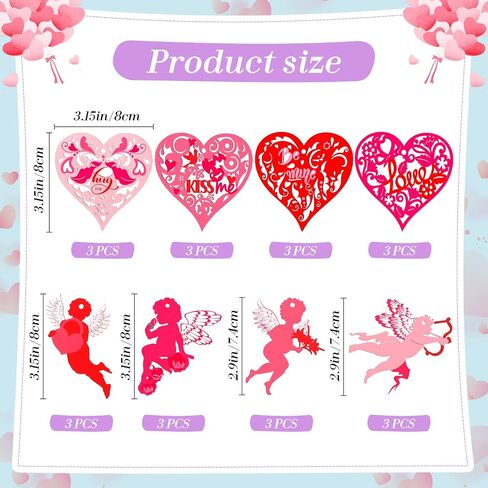 Valentine's Day Cupid Heart Wooden Embellishments for Hanging, 24 Pieces 8 Styles Love Words Heart Cupid Wood Ornament with String for Valentines Wedding Anniversary Decor Party Supplies in Saudi Arabia