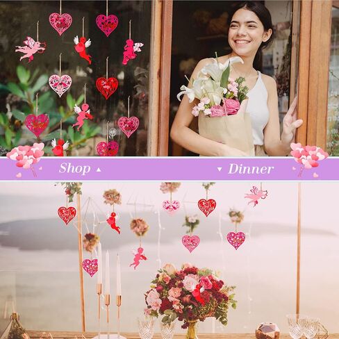 Valentine's Day Cupid Heart Wooden Embellishments for Hanging, 24 Pieces 8 Styles Love Words Heart Cupid Wood Ornament with String for Valentines Wedding Anniversary Decor Party Supplies in Saudi Arabia