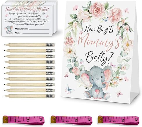 كم هو حجم لعبة استحمام الطفل بطن الأم، مجموعة ديكور لعبة استحمام الطفل على شكل فيل وردي وردي (علامة واحدة + 50 بطاقة + 3 أشرطة قياس + 10 أقلام رصاص) in Kuwait