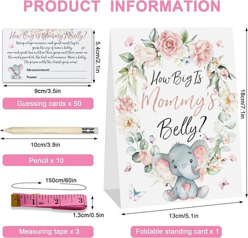 كم هو حجم لعبة استحمام الطفل بطن الأم، مجموعة ديكور لعبة استحمام الطفل على شكل فيل وردي وردي (علامة واحدة + 50 بطاقة + 3 أشرطة قياس + 10 أقلام رصاص) in Kuwait