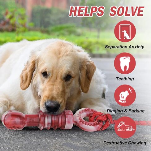 ألعاب الكلاب من بيتيزر للمضغ العدواني، لعبة مضغ للكلاب مع حبل، لعبة شد الحبل التفاعلية، عظم نايلون غير قابل للتدمير تقريبًا، نكهة لحم البقر الحقيقية، للكلاب المتوسطة والكبيرة in Kuwait