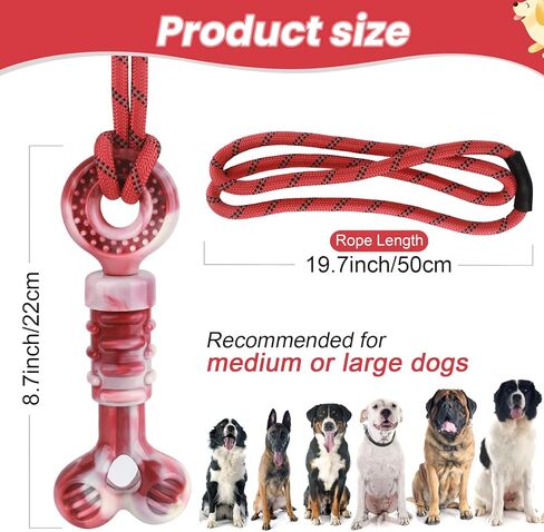 ألعاب الكلاب من بيتيزر للمضغ العدواني، لعبة مضغ للكلاب مع حبل، لعبة شد الحبل التفاعلية، عظم نايلون غير قابل للتدمير تقريبًا، نكهة لحم البقر الحقيقية، للكلاب المتوسطة والكبيرة in Kuwait