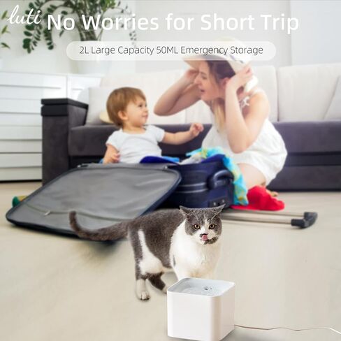 Cat Water Fountain Wireless,luti Pet Water Fountain for Cats Inside with Wireless Pump,Super Quiet Cat Water Fountain for Cats Kitty Dogs Multiple Pets 67oz/2L,Filters Included in Saudi Arabia