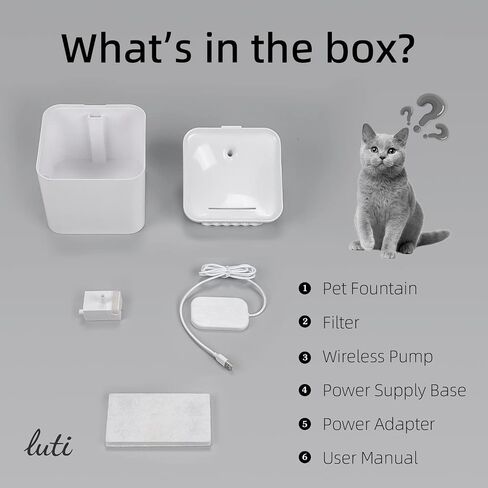 Cat Water Fountain Wireless,luti Pet Water Fountain for Cats Inside with Wireless Pump,Super Quiet Cat Water Fountain for Cats Kitty Dogs Multiple Pets 67oz/2L,Filters Included in Saudi Arabia