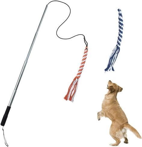ايجوجو لعبة القطب اللعوب للكلاب والحيوانات الاليفة قابلة للتمديد، عصا مغازلة مع حبلين قطنيين، لعبة تفاعلية للكلاب الصغيرة والمتوسطة والكبيرة للتدريب في الهواء الطلق واللعب والسحب in Kuwait
