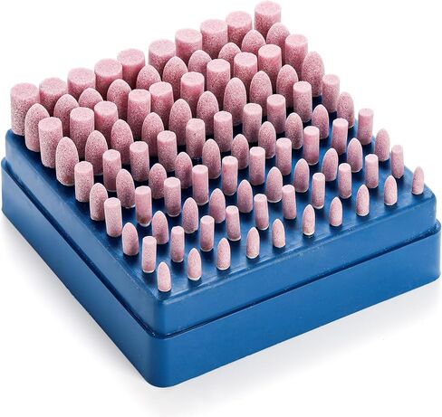 Coloch 100 Pieces Abrasive Stone Points with Plastic Box, Polishing Mounted Grinding Head Wheel Tool Kit Sanding Drill Bits Electric Grinding Accessories for Rotary Tool, Pink in Kuwait