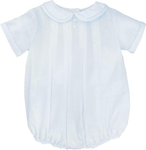 Petit Ami Baby Boys' Romper with Pleats and Feather Stitching, Blue in Kuwait