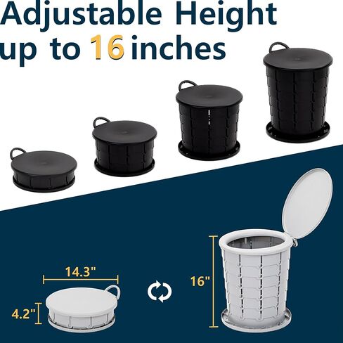 XL Oval Seat Portable Toilet, 16" Camping Toilet with Adjustable Height - Support up to 370 lbs in Saudi Arabia