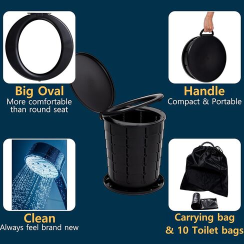 XL Oval Seat Portable Toilet, 16" Camping Toilet with Adjustable Height - Support up to 370 lbs in Saudi Arabia