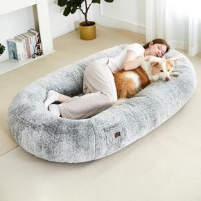 pettycare Human Dog Bed for Adult, Fluffy Faux Rabbit Fur Human Size Dog Bed Better Sleeping, Supportive with Orthopedic Memory Foam Mats, Giant Dog Bean Bag Bed, 72"x42"x12", Grey in Kuwait