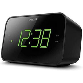 Philips Digital Alarm Clock Radio, FM Radio Alarm Clocks for Bedrooms, Dual Alarm Clock Radios for Bedroom with Battery Backup, Sleep Timer Function, Easy Snooze and Large LED Display - Black in Kuwait