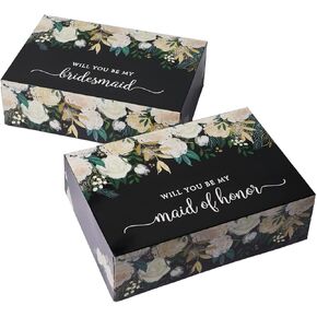 All Ewired Up Bridesmaid Proposal Box Set of 6, 1 Maid of Honor Proposal Box and 5 Will You be My Bridesmaid Boxes for Bridesmaid Gifts, White floral Black Box in Kuwait