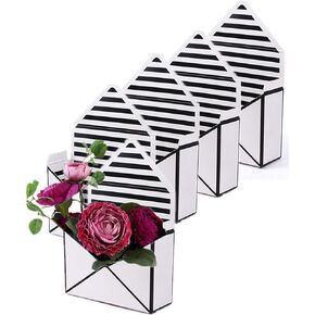 5 Pcs Bouquet Flower Gift Box,Folding Flower Storage Box,Waterproof Envelop Paper Boxes, for Wedding Engagement Valentines Day Birthday Graduation Party Decor(Black/White)