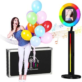 Portable Photo Booth Compatible with Ipad 12.9in 10.9in 10.2in,for Ipad Photo Booth Shell Stand Stand Software APP Control Ring Light, Music Sync, Flight Case